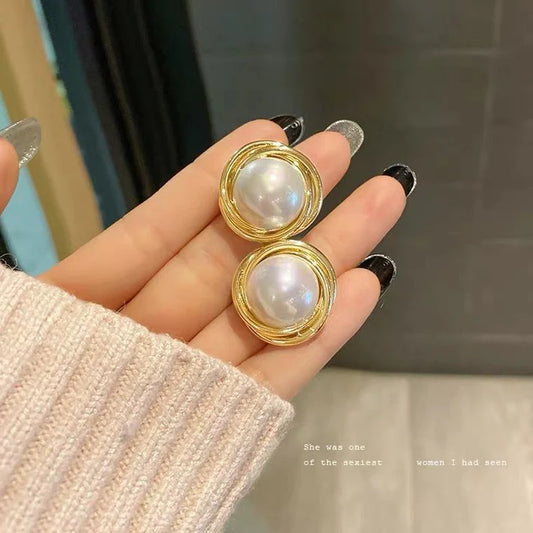 Round Pearl Gold - Earring