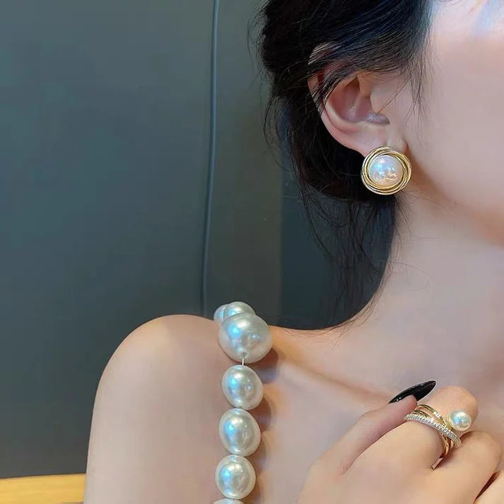 Round Pearl Gold - Earring
